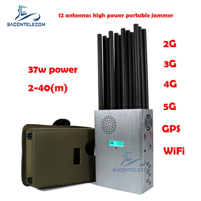 High Power 37w Mobile Phone Signal Jammer 12 anten 2G 3G 4G 5G Przenośny Jammer