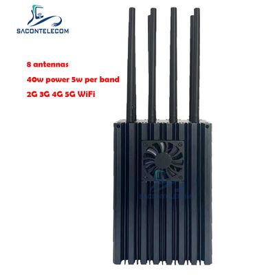 8 kanałów Przenośny zakłócacz sygnału telefonu komórkowego o mocy 4-10 W na pasmo i promieniu zakłócania 50 m dla 5G