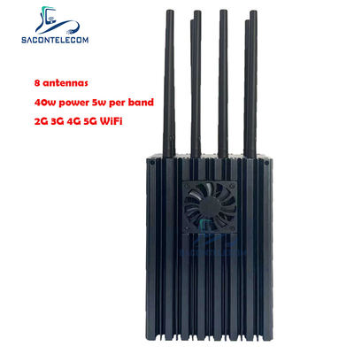 Przenośny zakłócacz sygnału telefonu komórkowego 8 kanałów 4 - 10 W na pasmo Potężny 5G