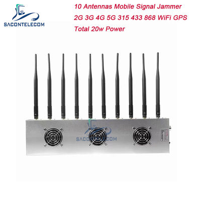 10 kanałów 3 wentylatory chłodzące Dżemmer sygnału bezprzewodowego 5G GPS WiFi VHF UHF