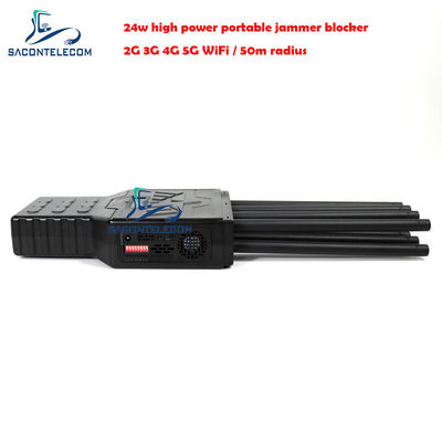 28W Wysokiej Mocy 8 Kanałów Przenośny Zagłuszacz Sygnału o Zasięgu 50m do Blokowania Telefonów Komórkowych i WiFi