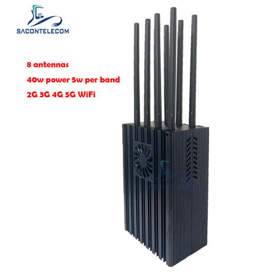 8 kanałów Przenośny zakłócacz sygnału telefonu komórkowego o mocy 4-10 W na pasmo i promieniu zakłócania 50 m dla 5G
