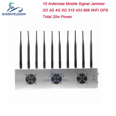 10 kanałów 24 godziny pracy 3 wentylatory chłodzące Bezprzewodowy bloker sygnału zakłócający dla 5G GPS WiFi VHF UHF