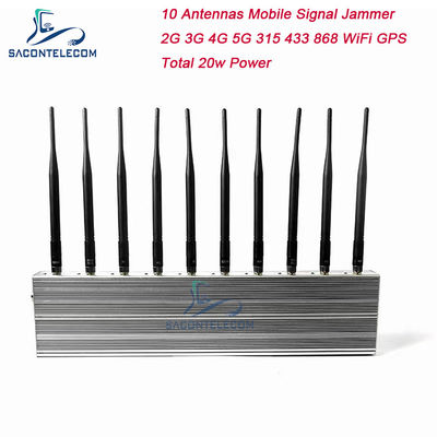 10 kanałów 24 godziny pracy 3 wentylatory chłodzące Bezprzewodowy bloker sygnału zakłócający dla 5G GPS WiFi VHF UHF