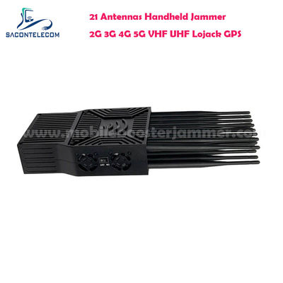 Przenośny zagłuszacz sygnału o mocy wyjściowej 21W z 21 antenami do blokowania 5G Lojack UHF VHF GPS WiFi