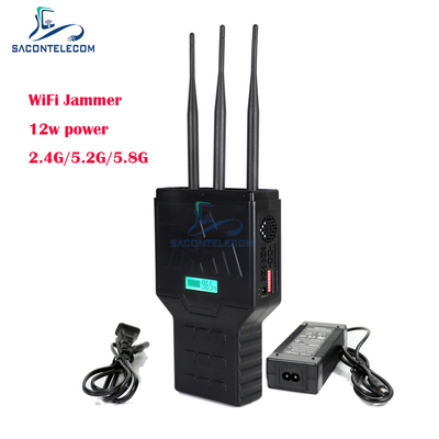 Przenośny zagłuszacz sygnału telefonów komórkowych z pasmami 2.4G 5.2G 5.8G, zasięg do 50m i pokrycie 3 pasm