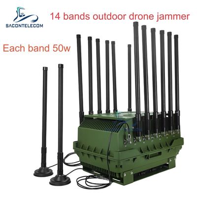 14 kanałów 700W High Power Anti Drone Jammer z zasięgiem zakłócenia 2KM dla bezpieczeństwa na zewnątrz