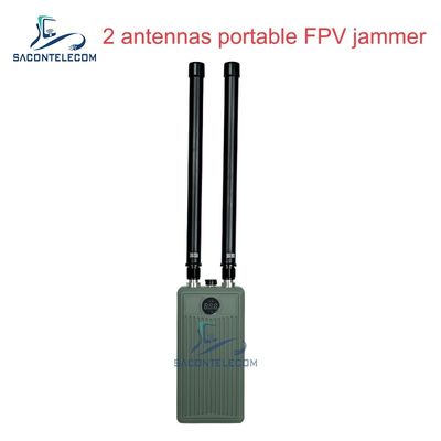 Przenośny 2-pasmowy ręczny zagłuszacz dronów z mocą wyjściową 60W i baterią 32000mAh