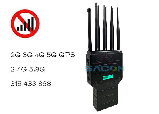 16W Wysokiej mocy 8 Antenny Przenośny zakłócacz sygnału z wbudowaną baterią do blokowania GPS WiFi 2G 3G 4G